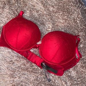 bright red lace push up padded bra